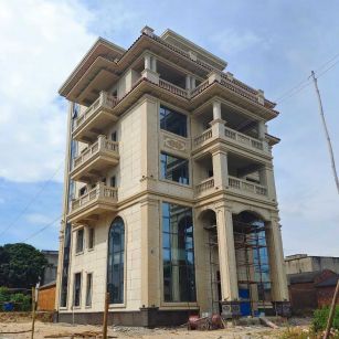 太原 黄金麻花岗岩石材别墅外墙干挂搭配（雕花栏杆花瓶柱门楼罗马柱）