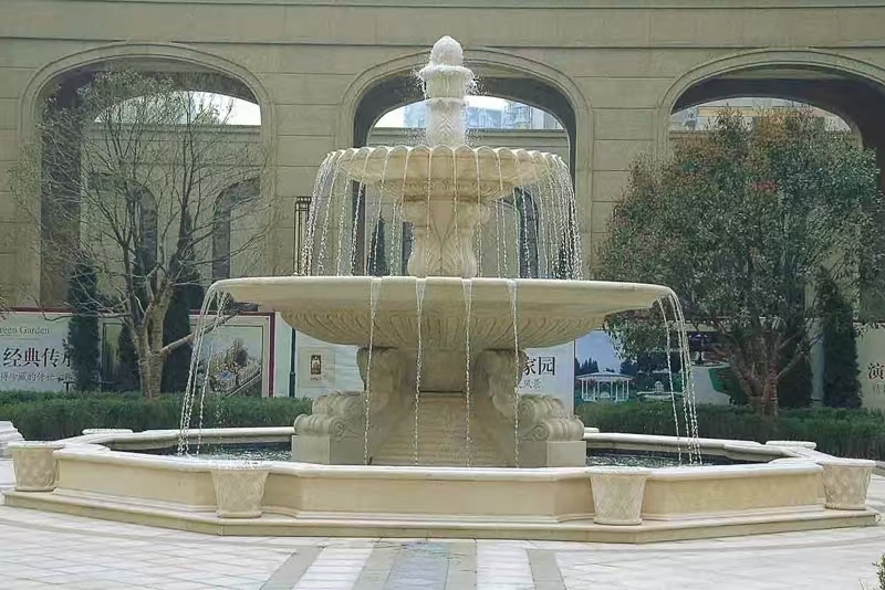 太原 黄金麻花岗岩异型加工——户外庭院石雕流水喷泉