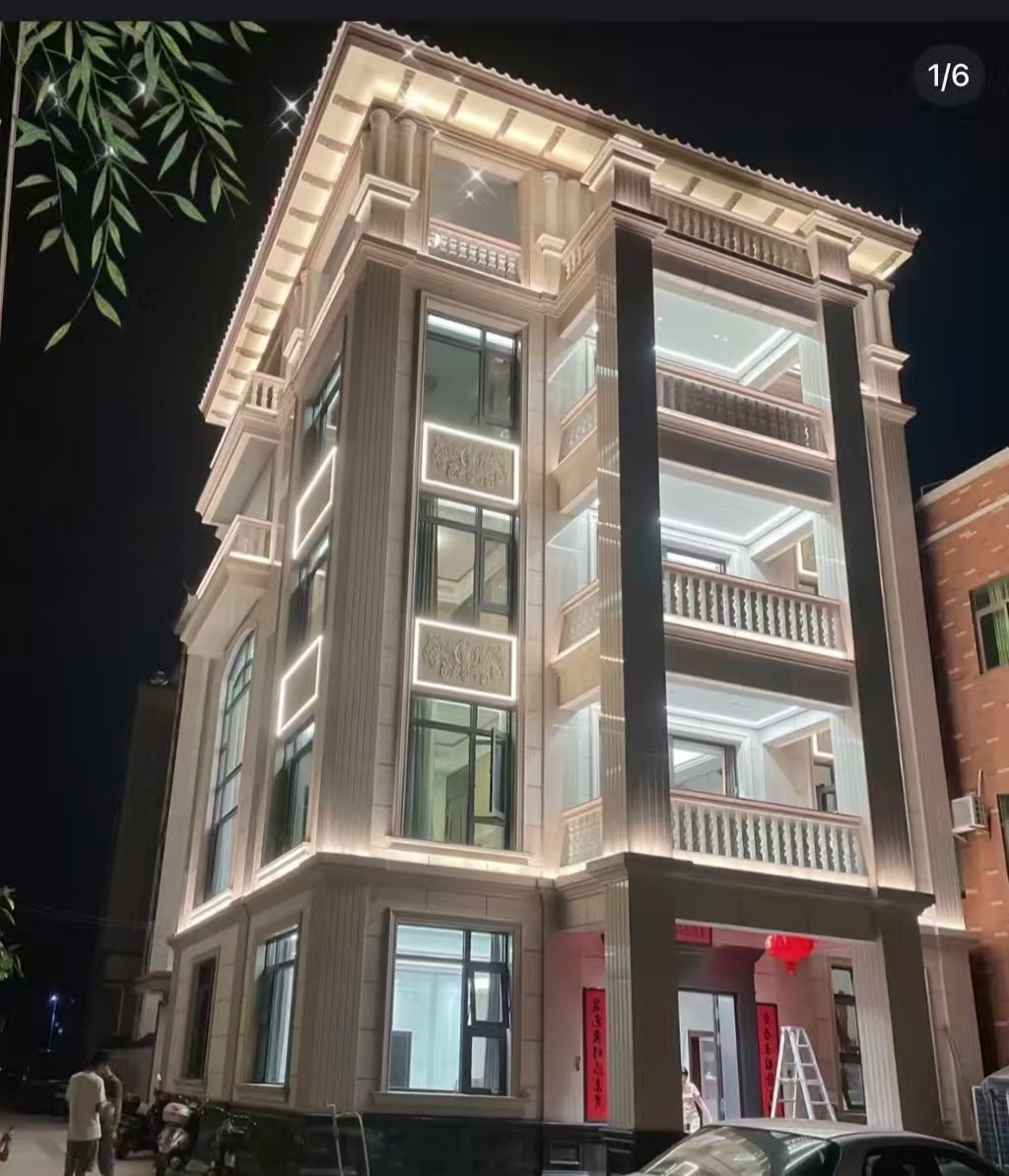 太原 芝麻白花岗岩别墅外墙夜间效果