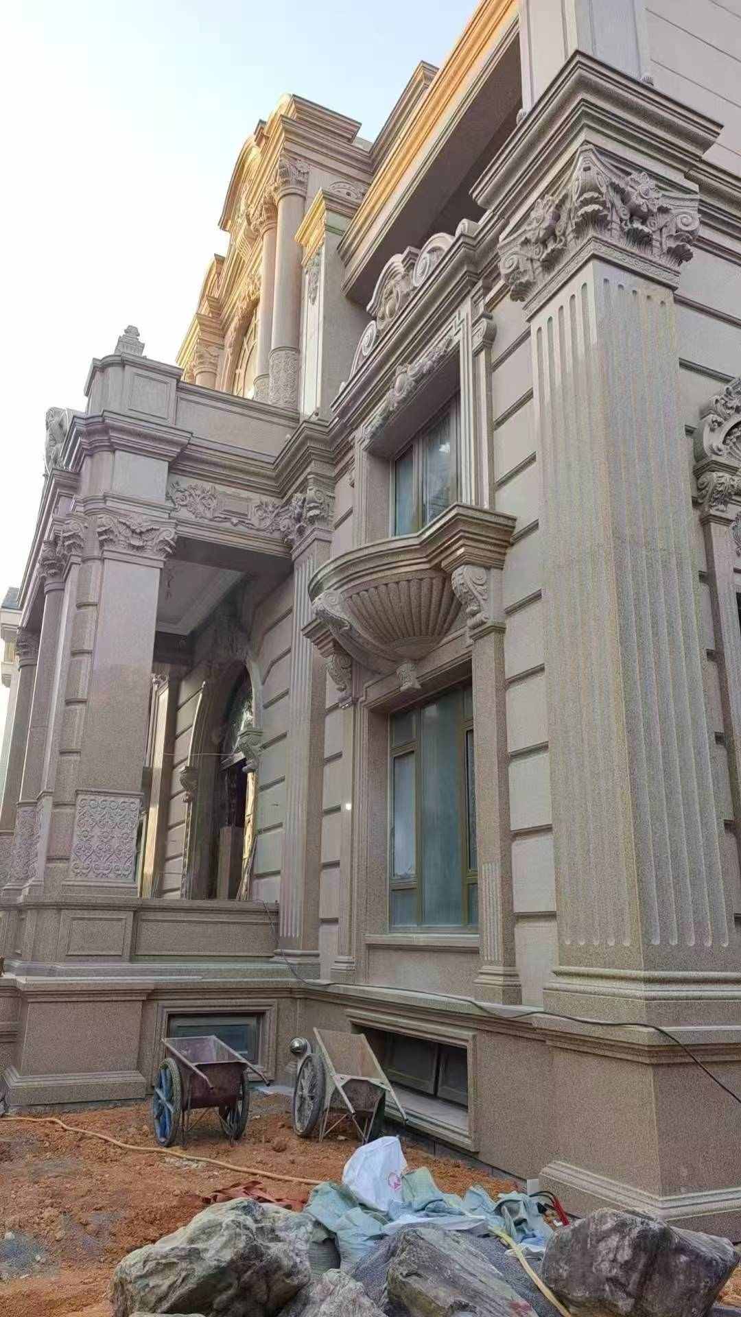 太原 黄金麻花岗岩光面别墅外墙干挂施工完成