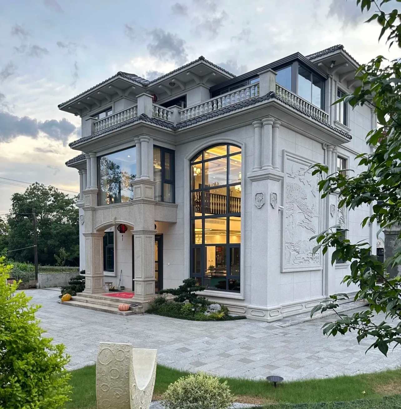 太原 白麻花岗岩私人别墅干挂石材豪华定制