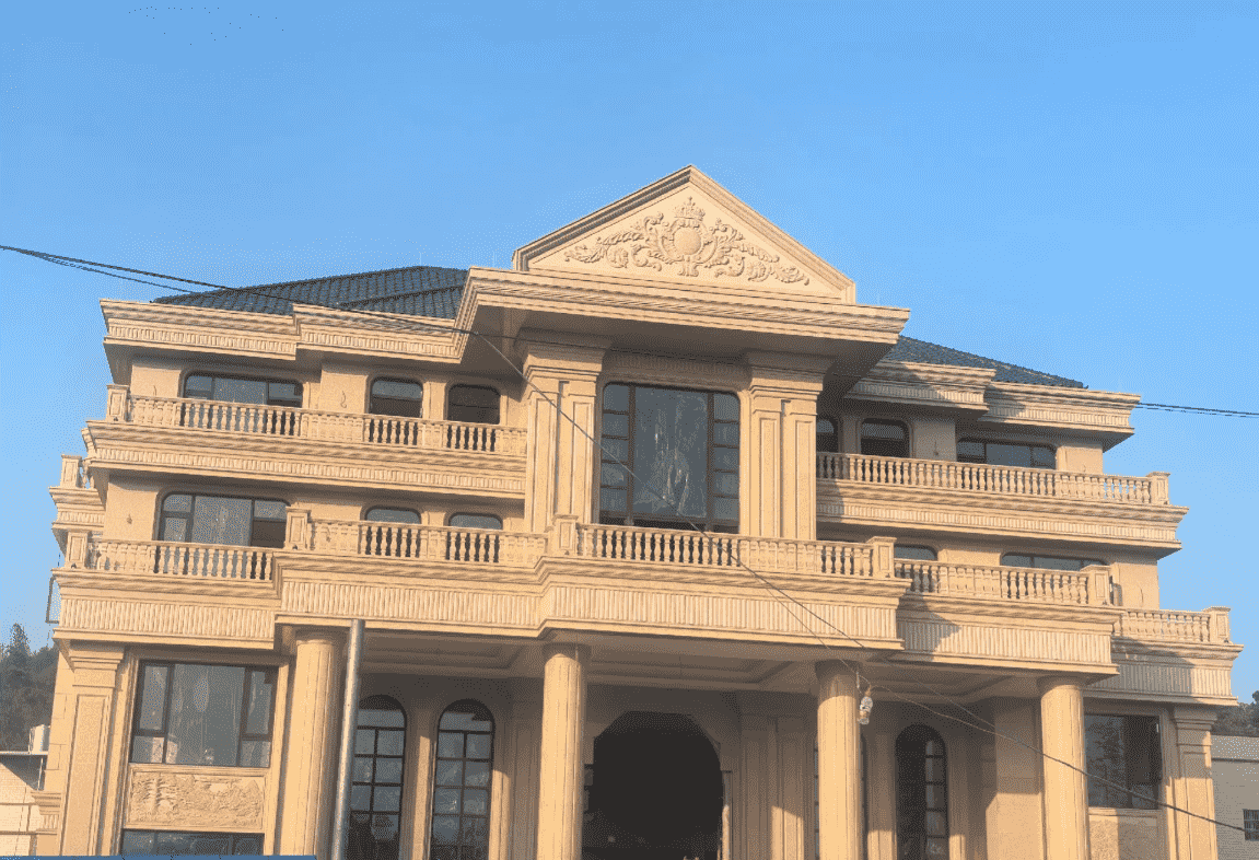 太原黄金麻别墅外墙干挂石材效果示例